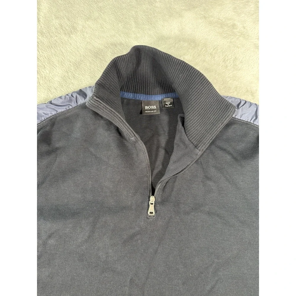 Boss Hugo Boss Sweater Mens XL Black Blue Mock Neck 1/4 Zip Pullover